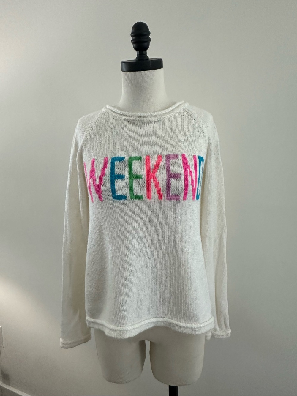 Lilly Pulitzer White Crewneck Sweater with Multicolor "WEEKEND"